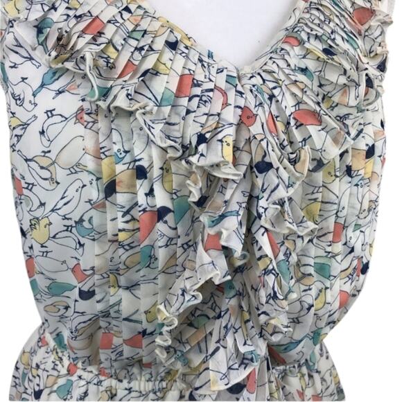 LC Lauren Conrad Bird Print Ruffled Sleeveless Blouse with Elastic Waist Small - Picture 5 of 12